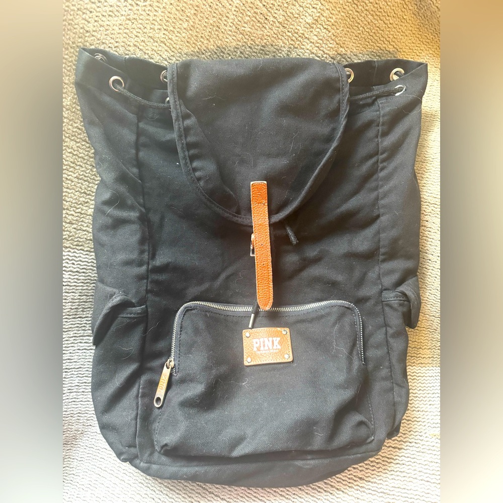 PINK Victoria's Secret Black Canvas Backpack